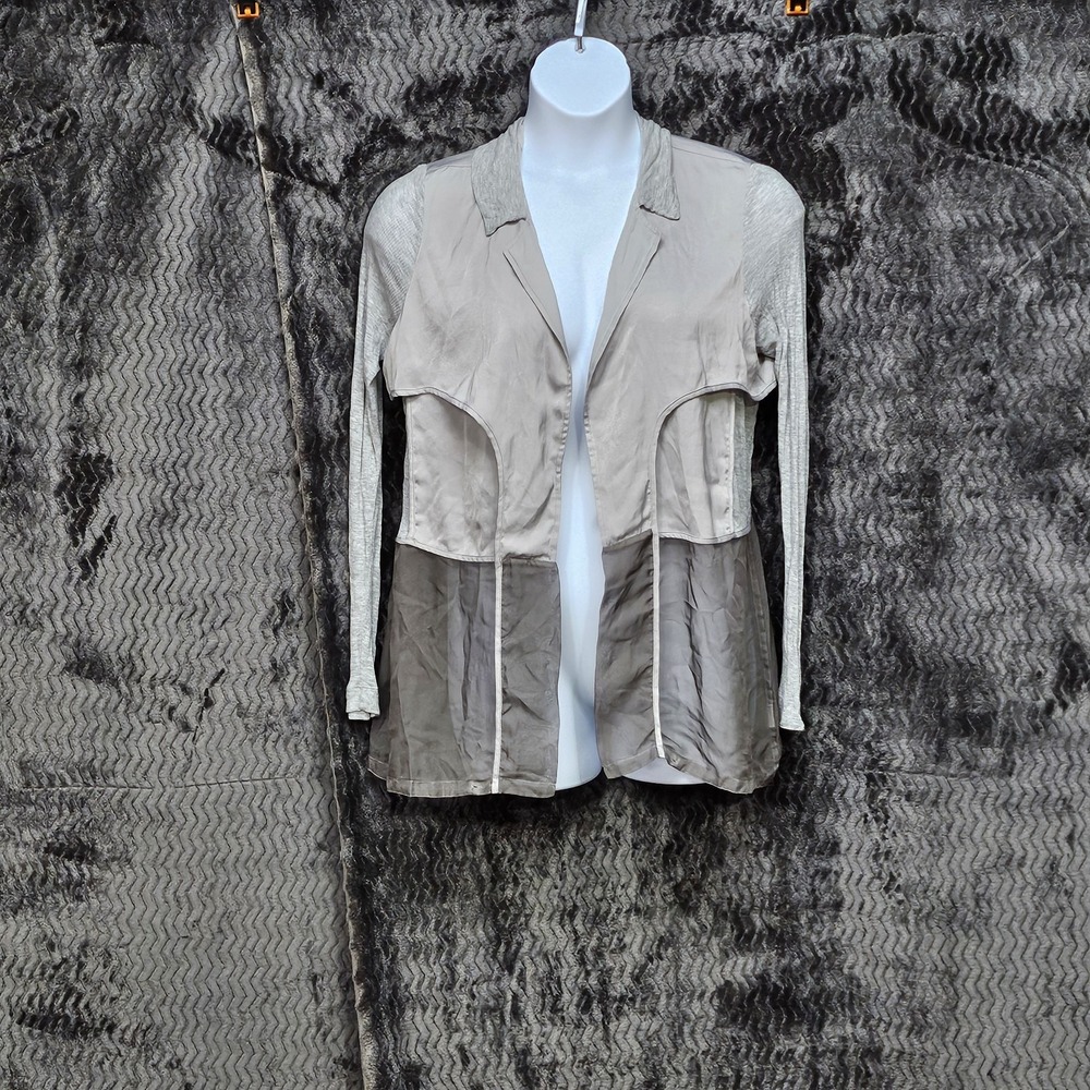 John Mark Cardigan Womens L Beige Gray Sheer Panel Lightweight Officecore Preppy
